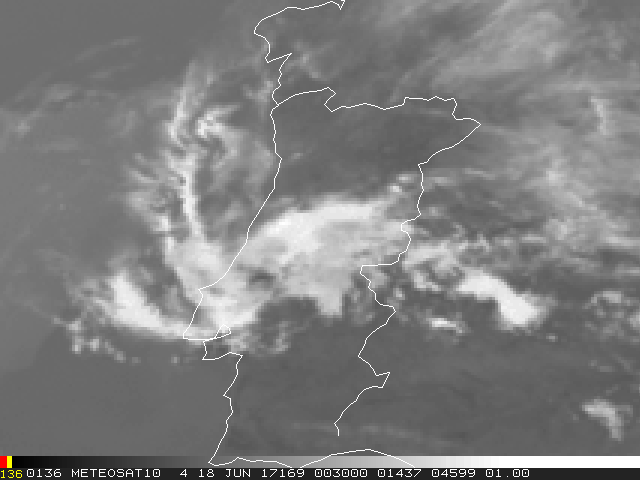 Meteosat-10 infrared 3.9 micron band, 18 June 03:00–14:45 UTC